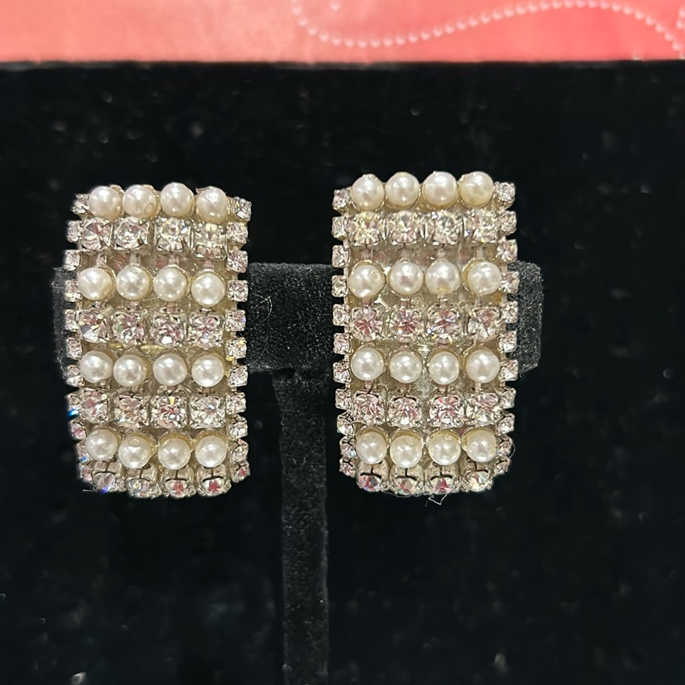 Stunning Pearl & Crystal Large Rectangular Earrings-Boutique